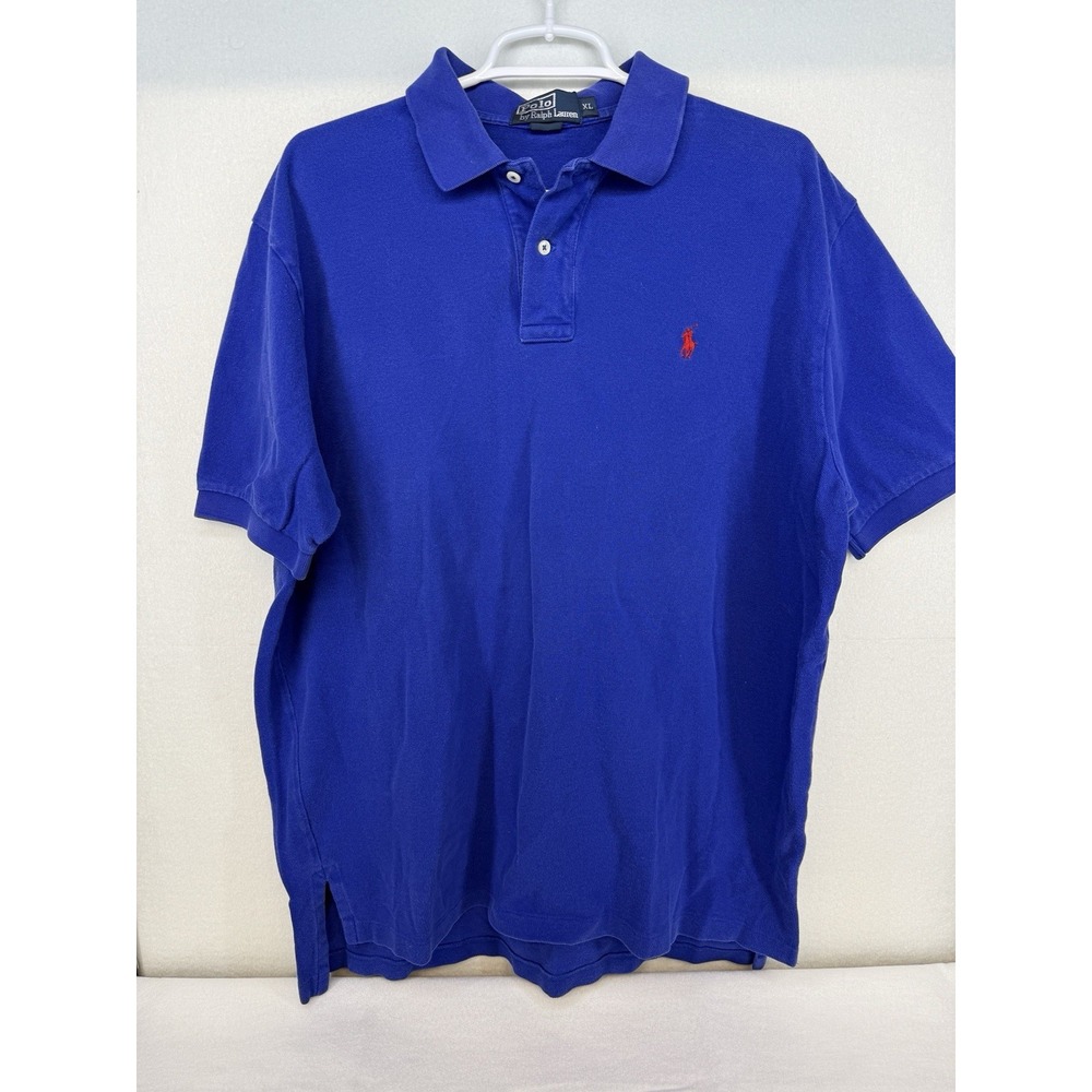 Vintage Polo Ralph Lauren Men's Blue 100% Cotton Short Sleeve Polo Size XL